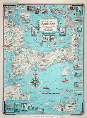 The Wifestyle Files: Found! Cape Cod Pictorial Map c 1950's - 60's Marthas Vinyard, Cape Cod Decor, Map Illustrations, App Dashboard, Cape Cod Map, Nantucket Massachusetts, History Posters, Cap Vert, Pictorial Maps