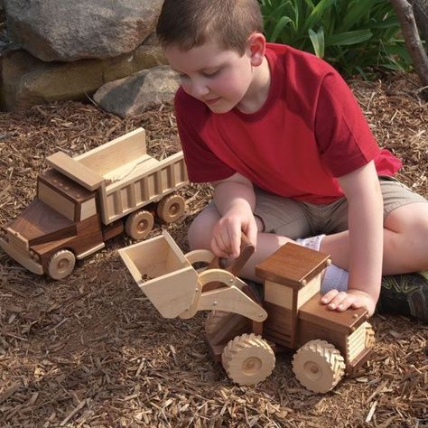 Download Woodworking Plans to Create Fun Wooden Toys  Dump Truck, Front End Loader and More     Download this Tough Enough Dump Truck Woodworking Plan   A Wooden Toy Trucks, Wooden Toy Cars, Wood Toys Plans, Wooden Truck, Wooden Toys Plans, Woodworking Toys, Small Woodworking Projects, Diy Wooden Projects, Woodworking Projects That Sell