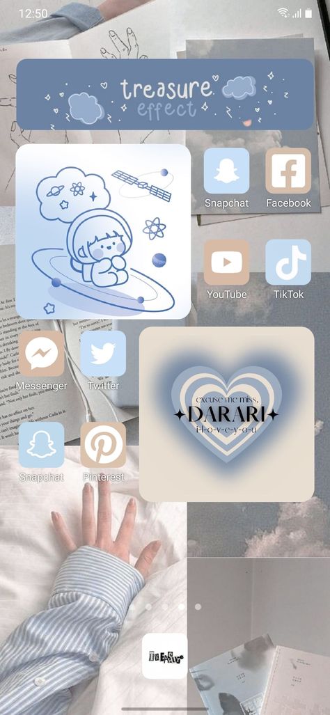 how to make your phone aesthetic, cute homescreen- blue Treasure theme(youtube channel-yov) Phone Inspiration Blue, Treasure Aesthetic Wallpaper, Theme For Phone, Pastel Blue Theme, Treasure Theme, Make Your Phone Aesthetic, Treasure Aesthetic, Treasure Blue, Hello Wallpaper