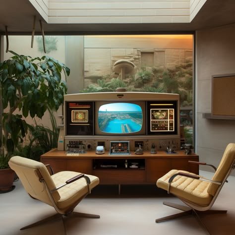 Sci Fi Home Decor, Retro Futurism Home, 1960s Futurism, Mid Century Futurism, 60s Interior Design 1960s Living Rooms, Retro Futurism Living Room, 70s House Interior Retro, Scifi Furniture, 70s Retrofuturism