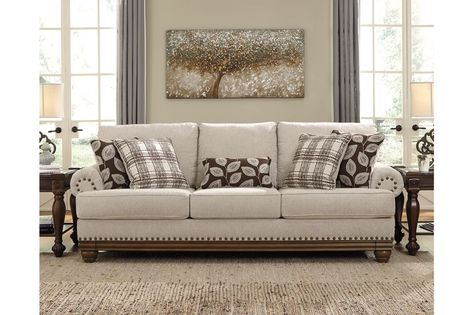 Harleson Sofa | Ashley Furniture HomeStore Botanical Pillows, Ashley Sofa, Comfortable Couch, Lounge Suites, Furniture Sofas, Ashley Furniture Homestore, Types Of Sofas, Warm Brown, Ashley Furniture