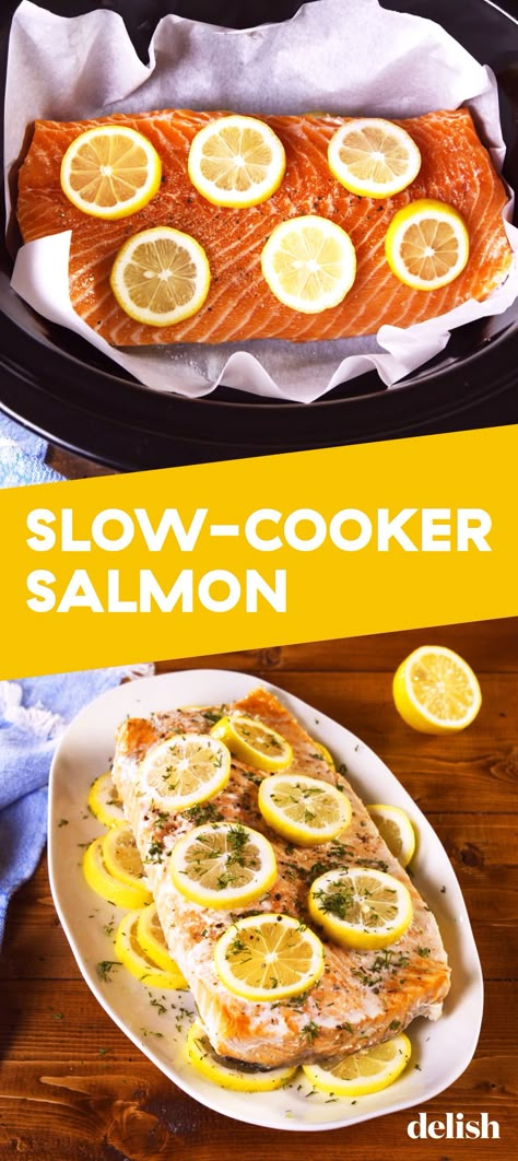 PSA! You Can Make AMAZING Salmon In Your Slow-CookerDelish Slow Cooker Salmon, Garlic Butter Salmon, Butter Salmon, Healthy Crockpot, Healthy Crockpot Recipes, Easy Slow Cooker, Slow Cooking, 21 Day Fix, Salmon Recipes