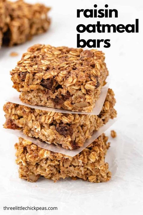 Raisin oatmeal bars stacked. Gf Oatmeal Breakfast Bars, Healthy Vegan Oat Bars, Vegan Oat Breakfast Bars, Healthy Oatmeal Raisin Bars, Toddler Banana Oatmeal Bars, Oatmeal Raisin Bars, Gluten Free Breakfast Bars, Oats Recipes Breakfast, No Bake Oatmeal Bars