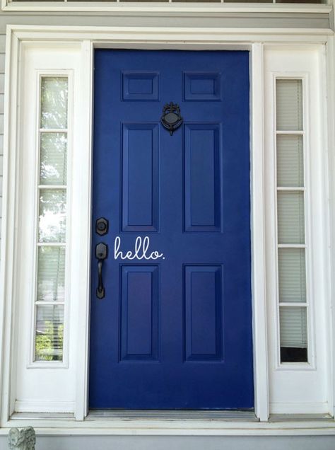 Greet your guests before you answer the doorbell. Blue Front Door, Front Door Makeover, Door Paint Colors, Painted Front Doors, Front Door Colors, Door Makeover, Blue Door, Door Color, Painted Doors