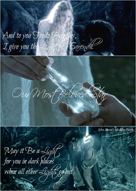 I give you the Light of Earendil, our most beloved star. May it be a light for you in dark places when all other lights go out. ~Galadriel to Frodo Light Of Earendil Tattoo, Galadriel Quotes, Galadriel Tattoo, Lord Of The Rings Aesthetic Quote, Light Of Earendil, Lotr Galadriel Light, Tolkien Aesthetic, Elvish Quotes Lord Of The Rings, Lotr Quotes Elvish