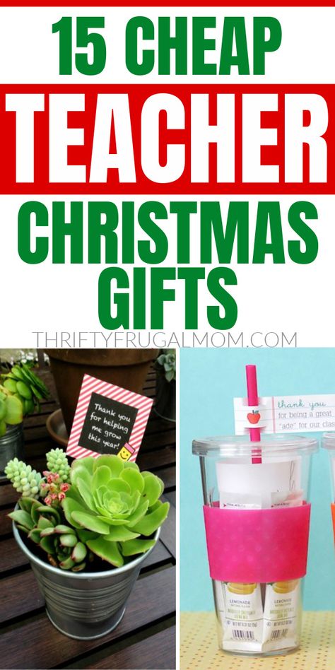 These Christmas gifts for teachers are frugal but fun! The perfect list of practical, unique ideas to bless your teacher this holiday season! Yes, you really can give a great gift on a budget! #thriftyfrugalmom #teachergifts #christmasgifts #holidaygifts #cheapgifts #frugalgiftideas Teacher Christmas Gifts From Pta, Christmas Present Ideas For Daycare Teachers, Easy Handmade Gifts For Teachers, Stanley Teacher Gift Christmas, Teacher Gardening Gifts, Cute Cheap Christmas Gifts For Teachers, Pta Christmas Gifts For Teachers, Classroom Gifts Christmas, Christmas Gift Ideas For Teachers Cheap