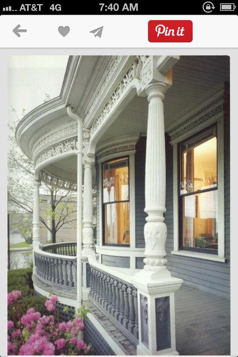 Porch Gingerbread Trim, Victorian Porch Ideas, Porch Post Ideas, Victorian Porches, Cottage Castle, Victorian Trim, Portico Entry, Front Porch Columns, Porch Supports