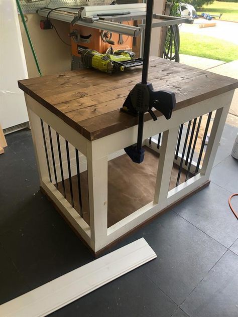 Farmhouse Dog Crate Diy, Custom Dog Crate Diy, Diy Dog Crate Furniture Plans, Dog Crate Plans Diy, Diy Dog Kennel Indoor, Farmhouse Dog Crate, Diy Furniture Dog Crate, Dog Create, Wood Dog Kennel