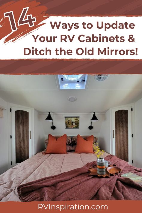 RV cabinets are often the cause for wanting to renovate a camper. But one other thing RVers tend to hate? The mirrors built into the RV cabinets. In this article, we're tackling the pesky problem of what to do with those RV cabinet mirrors! We have solutions for covering, replacing, or updating your RV cabinet mirrors to reflect your personal style. Check out our 14 ways to cover your RV cabinets and ditch the old mirrors for good! #rvrenovation #rvinspiration Rv Cabinets, Rv Inspiration, Rv Redo, Rv Dreams, Camper Organization, Old Mirrors, Diy Rv, Rv Renovations, Rv Storage