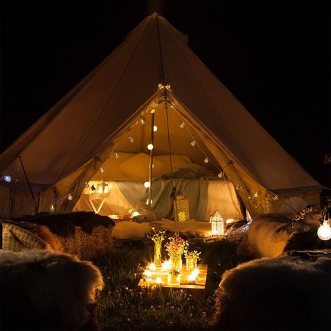 A Quick Read on How To Hang String Lights Without Trees Zelt Camping, Sheepskin Rugs, Camping Aesthetic, Backyard Camping, Bell Tent, Camping Lights, Camping Experience, 가을 패션, Go Camping