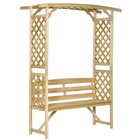 PRICES MAY VARY. Wooden Arch Bench: Our outdoor bench doesn't just seat three comfortably; it also features a trellis on each side and a pergola on the top, combining to form a large garden arbor arch. Supporting up to 528 lbs. of weight, it brings form and function to your garden. Save Space & Sit Down: Typical plant support takes up space. The two trellises and pergola top of our arbor bench offer you a place to grow grape vines, eye-catching ivy, mesmerizing morning glory, sweet potatoes, and Arbor Arch, Climbing Trellis, Arbors Trellis, Wooden Garden Benches, Wooden Arch, Garden Arbor, Wood Patio, Garden In The Woods, Outdoor Pergola