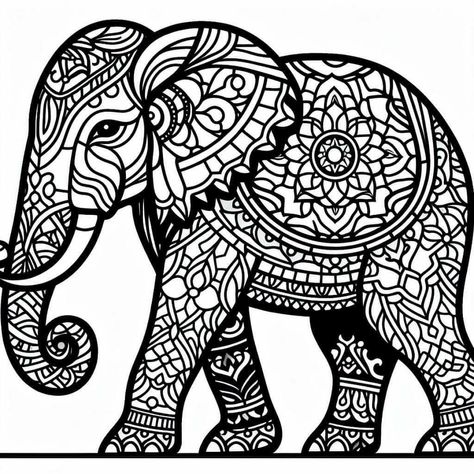 Zentangle Elephant, Mandala Animals, Abstract Pencil Drawings, Animals Art, Animal Coloring, Border Pattern, Doodle Art Designs, Coloring Book Art, Cricut Maker