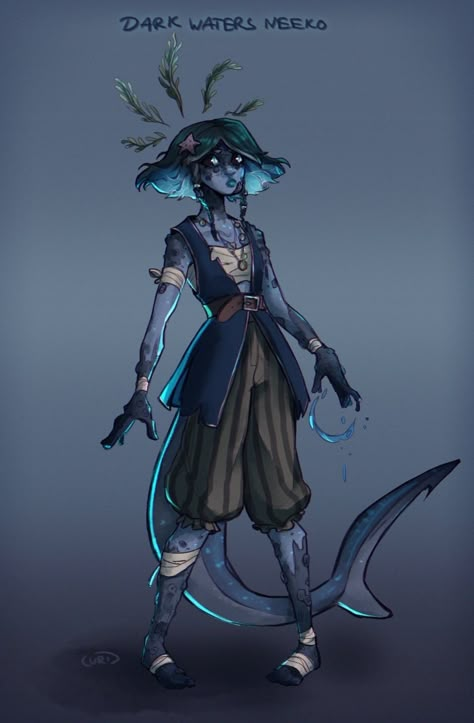 Water People Character Design, Merfolk Dnd, Water Genasi Dnd, Pirate Dnd Character, Triton Warlock, Merfolk Character Design, Water Genasi Female, Dnd Genasi, Water Genasi