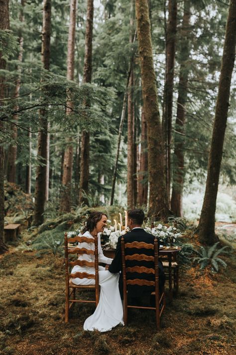 Forest Elopement Decor, Forks Washington Wedding, Moody Elopment, Forest Elopement Ceremony, Forestcore Wedding, Whimsical Elopement, Elopement Table, Ceremony Circle, Elopement Forest