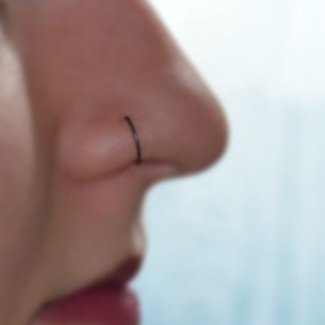 Extra Small Black Silver Nose Ring, 22g Hoop Earring, tragus, cartilage, helix nose piercing 22 Gauge handcrafted/handmade Black Nose Hoop Piercing, Black Hoop Nose Ring, Nose Piercing Hoop Black, Nose Ring Hoop Black, Black Nose Piercing, Nose Ring Black, Black Nose Ring, Small Nose Studs, Pretty Piercings