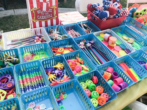 Prize Station Ideas, Carnival Prizes Ideas For Adults, Prizes For Carnival Games, Inexpensive Carnival Games, Dollar Tree Carnival Party, Carnival Vendor Ideas, Prize Board Ideas, Summer Carnival Ideas, Carnival Prize Booth Set Up