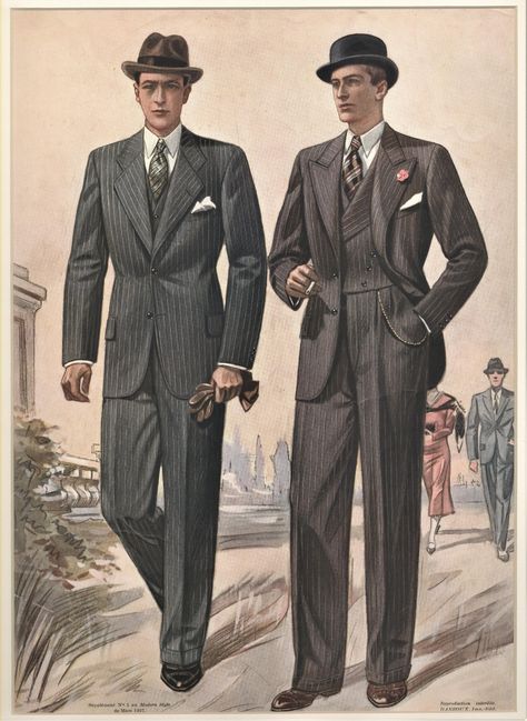 Matted 1937 Men's Tailoring Fashion Lithograph-for Home or Office | Chairish 1950 Fashion Man, 1870 Mens Fashion, Men’s 1930’s Fashion, 1920 Men’s Fashion, Men 20s Fashion, Classical Men Style, Art Deco Wedding Mens Suits, Historic Mens Fashion, 1929 Mens Fashion