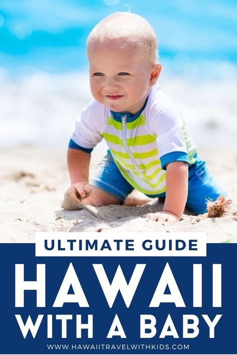 Image of a blonde baby boy wearing a rash guard and swimsuit crawling on the beach. Hawaii With Baby, Hawaii In September, Best Hawaiian Island, Hawaii Packing List, Baby Vacation, Hawaii Itinerary, Oahu Travel, Hawaii Things To Do, Trip To Hawaii