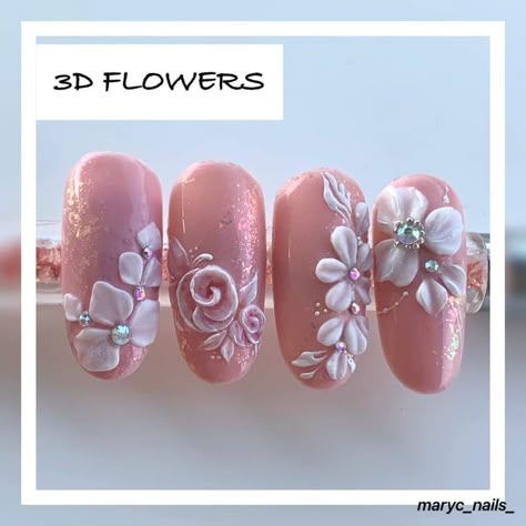 Bridal Nails Designs, Quick Nail Art, 3d Nail Art Designs, Nail Art Designs Images, New Nail Art Design, Bridal Nail Art, Art Deco Nails, Elegant Nail Art, Floral Nail Designs