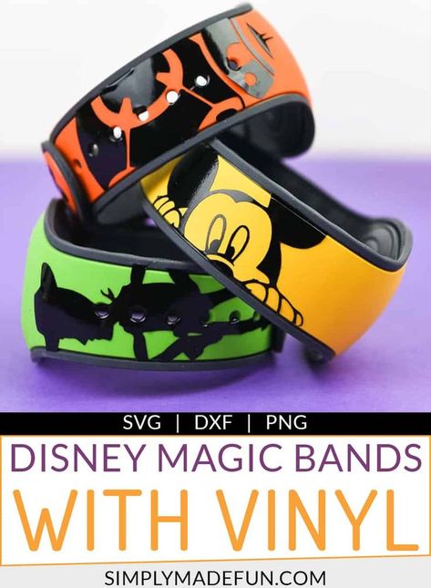 Decorate your Disney Magic Bands with personalized vinyl decals the easy way! The step-by-step video tutorial will show you how to design your decals in the Silhouette Software. Download the Magic Band template on the blog and start crafting! | simplymadefun.com #vinyltip #vinylprojects #crafttutorials #crafts #silhouettecameo #svgcutfiles via @simplymadefun Disney Magic Bands Decorating, Disney Magic Bands Diy, Magic Bands Decorated, Disney Bands, Vinyl Tree Wall Decal, Disney Cricut, Magic Band Decals, Disney Surprise, Disney Magic Bands