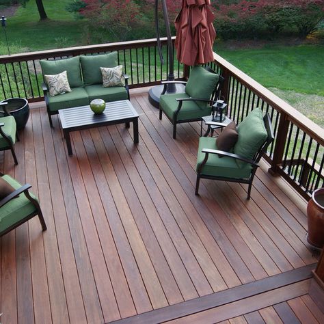 Multilevel Ipe Deck w/stone inlay Randolph NJ - Traditional - Deck - New York - by Deck Remodelers.com | Houzz Ipe Deck, Comfortable Patio Furniture, Tiered Deck, Azek Decking, Contemporary Backyard, Deck Remodel, Deck Makeover, Deck Pictures, Modern Deck