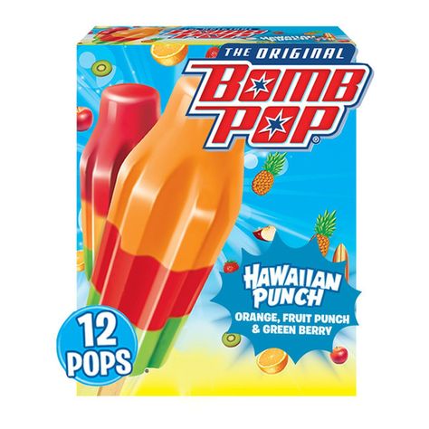 Bomb Pop Hawaiian Punch Bar Punch Bar, Fruit Ice Pops, Juicy Bomb, Dum Dums, Hawaiian Punch, Freeze Pops, Dairy Desserts, Bomb Pop, Fruit Bar