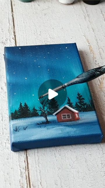 Mini Canvas Art Step By Step, Christmas Acrylic Painting Tutorials, Step By Step Painting Canvas, Step By Step Christmas Painting Canvas, Diy Christmas Paintings On Canvas, Winter Landscape Painting Acrylic Easy, Canvas Painting Ideas Christmas, Step By Step Christmas Painting, Christmas Paintings On Canvas Acrylics