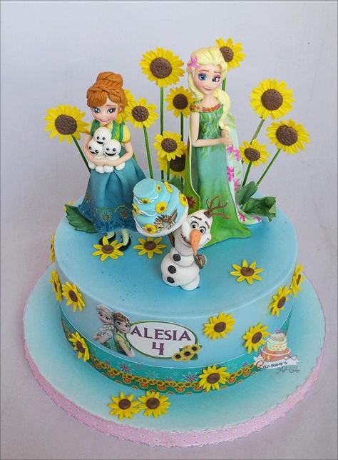 Frozen Fever - Cake by Carmen Iordache Frozen Summer Birthday Cake, Frozen Summer Cake, Frozen Fever Cake, Torte Frozen, Frozen Fever Birthday, Frozen Fever Party, Anna Birthday Party, Cake Frozen, Bolo Frozen