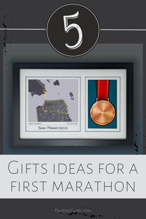 5 Great Gift Ideas For a First Marathon Post Marathon Gift Basket, Marathon Gift Ideas, Marathon Gift Basket, Goft Ideas, Half Marathon Medals, Gifts For Marathon Runners, Marathon Medal Display, Map Route, Marathon Photo