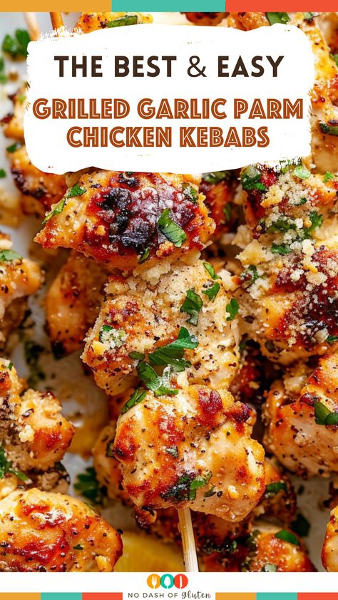 Grilled Garlic Parm Chicken Kebabs Chicken Parm Sides, Kebab Recipes Chicken, Chicken Parm Bites, Garlic Parmesan Butter, Garlic Parm Chicken, Parm Chicken, Parmesan Butter, Parmesan Chicken Tenders, Grilled Garlic