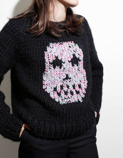 Sugar Skull Sweater Pattern | Wool and the Gang Men Scarf Pattern, Stocking Pattern Free, Sweater Free Pattern, Intermediate Knitting Patterns, Vest Pattern Free, Skirt Pattern Free, Easy Knitting Patterns Free, Advanced Knitting, Crochet Kits