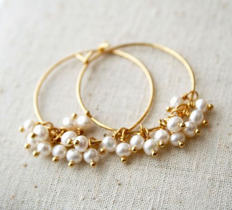 Pearl Earrings Wedding, Pearl Hoop Earrings, June Birthstone, June Birth Stone, Bridesmaid Earrings, Gold Hoop, Gold Hoop Earrings, Bridal Earrings, Jewelry Ideas