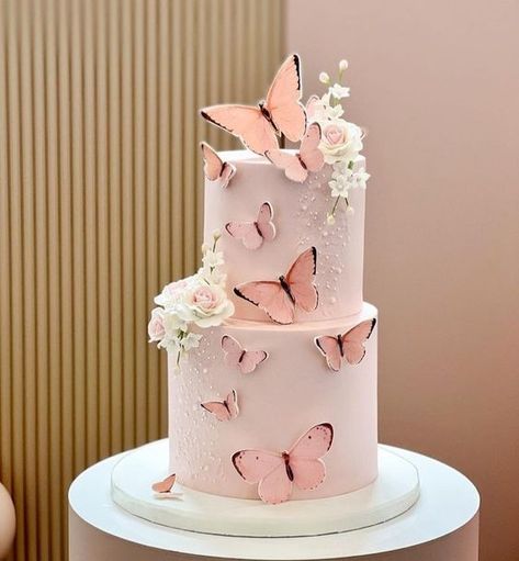 Butterfly And Flower Cake Design, Cake Butterfly Design, Two Tier Butterfly Cake, Butterfly Baby Shower Cake, Butterfly Theme Cake, Baptism Cake Girl, Butterfly Wedding Cake, Butterfly Themed Birthday Party, Flower Cake Design