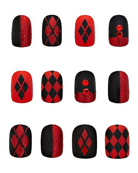 Dc Comics Nail Art, Harley Quinn Nail Ideas, Dc Nail Art, Harley Quinn Inspired Nails, Joker And Harley Quinn Nails, Harley Quinn Nails Acrylic, Harley Quinn Nails Designs, Harley Quinn Nail Art, Harley Nails