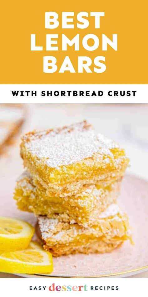 These lemon bars with shortbread crust are a true classic. They're thick, creamy, and full of bright and zesty lemon flavor. Best Freaking Lemon Bars On Earth, Lemon Bars With Shortbread Crust, Lemon Squares With Shortbread Crust, Homemade Lemon Bars Recipe, Best Lemon Bars Recipe, Lemon Bars 9x13 Pan, Lemons Bars, Lemon Shortbread Bars, Shortbread Pie Crust