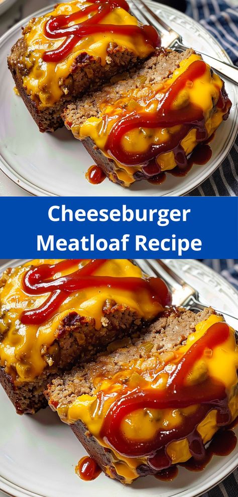 Perfect Cheeseburger Meatloaf for a family-friendly meal. Hamburger Meatloaf, Meatloaf Recipe With Cheese, Best Swedish Meatball Recipe, Hamburg Recipes, Cheeseburger Meatloaf Recipes, Cheeseburger Meatloaf, Cheese Stuffed Meatloaf, Stuffed Meatloaf, Beef Meatloaf