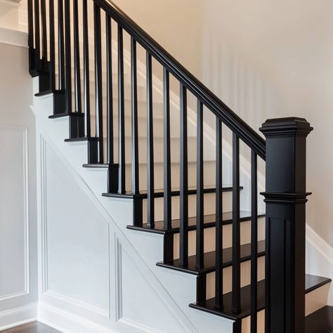 19 Stair Railing Ideas That Will Make Your Home Stand Out Update Stair Railing, Bannisters And Railings, Stair Landing Decor, Railings For Stairs, Black Stair Railing, Rope Railing, Basement Stairs Ideas, Stair Railing Ideas, Modern Stair Railing