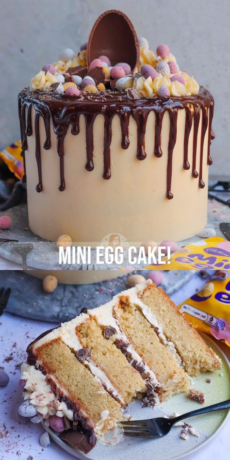 Mini Egg Cake! - Jane's Patisserie Mini Egg Cake, Easter Birthday Cake, Mini Eggs Cake, Easter Cake Decorating, Crumble Cookie Recipe, Easter Egg Cake, Janes Patisserie, Spring Baking, Egg Cake