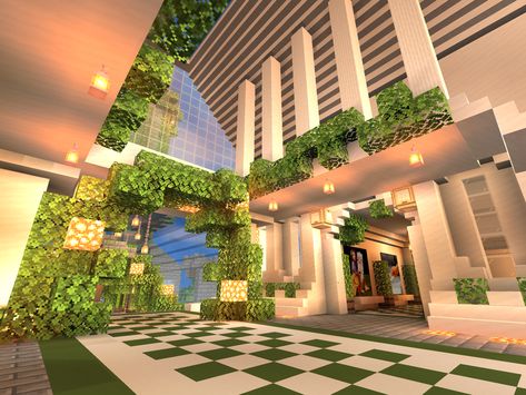 Minecraft Fancy Floor Designs, Minecraft School Ideas Classroom, Entryway Ideas Minecraft, Minecraft Entry Way Ideas, Minecraft Hospital Ideas, Minecraft Glass House, Modern Minecraft Builds, Greek Palace, Minecraft Houses Modern