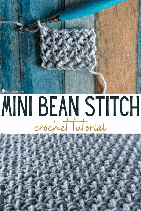 Mini Bean Stitch, Crochet Stitches Texture, 100 Crochet Stitches, Crochet Washcloth Pattern, Bean Stitch, Crochet Stitches For Blankets, Beginner Knitting Patterns, Crochet Blanket Pattern, Crochet Washcloth