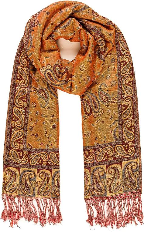 MELIFLUOS DESIGNED IN SPAIN Scarf for Women Spanish Design Elegant Long Shawl Scarves for Fall Winter (Baza Collection - Orange Paisley) at Amazon Women’s Clothing store Harry Potter Cosplay, Long Shawl, Orange Scarf, Spanish Design, Fashion Scarves, Scarf For Women, Amazon Women, Scarf Styles, Scarf Shawl