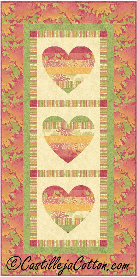 Whimsical Heart Runner Quilt ePattern, 5052-1, heart table runner, heart anniversary wall quilt, heart wedding wall hanging Applique Hearts, Twin Quilt Pattern, Applique Table Runner, Whimsical Heart, Cottage Quilt, Quilted Table Runners Patterns, Table Runner Pattern, Set Patterns, Quilted Table