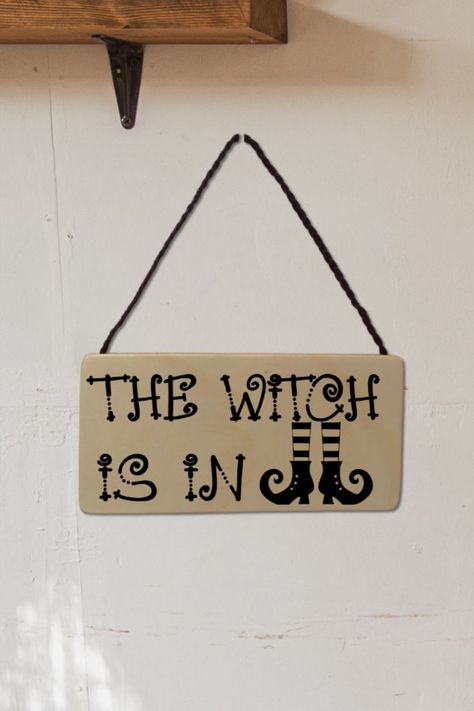 Halloween decorations, The Witch is in, cute plywood poster to hang on the wall. Sign with witch shoes drawing Witch Shoes Drawing, Witchy Signs, Halloween Signage, Decoration For Halloween, Witch Signs, Witch Shoes, Witchy Home Decor, Shoes Drawing, Hang On