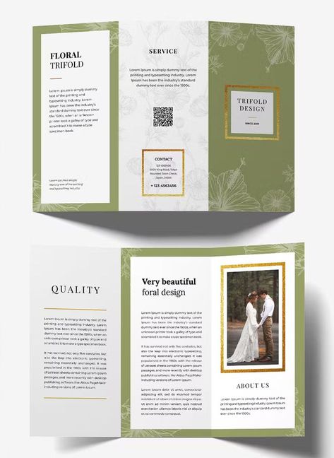 Wedding Trifold Brochure Template INDD Wedding Brochure Design, Jewellery Brochure, Wedding Trifold, Church Brochures, Wedding Flyers, Brochure Design Layout, Spa Logo, Trifold Brochure Design, Wedding Brochure