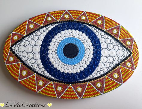 Evil Eye Dot Art, Oval Mandala Design, Evil Eye Dot Mandala, Oval Canvas Painting Ideas, Oval Canvas Painting, Dotted Painting, Oval Mandala, Doctor Painting, Evil Eye Mandala