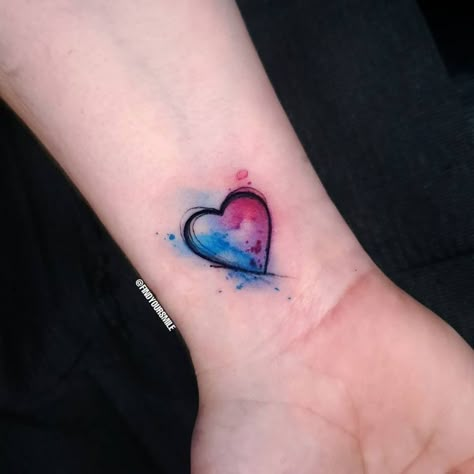 Watercolor Tattoo For Women, Tuesday Tattoo, Watercolor Heart Tattoos, Small Watercolor Tattoo, Wrist Tattoos Girls, Watercolor Tattoo Ideas, Tattoos Watercolor, Hidden Mickeys, Christian Sleeve Tattoo