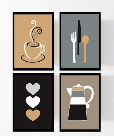 Painting For Living Room Walls, Kitchen Painting Ideas Canvas Diy Art, 3 Piece Canvas Art Diy Easy, Coffee Canvas Painting, Kitchen Painting Art, Color Drawing Art, Art Painting Tools, Coffee Wall Art, Kitchen Decor Wall Art