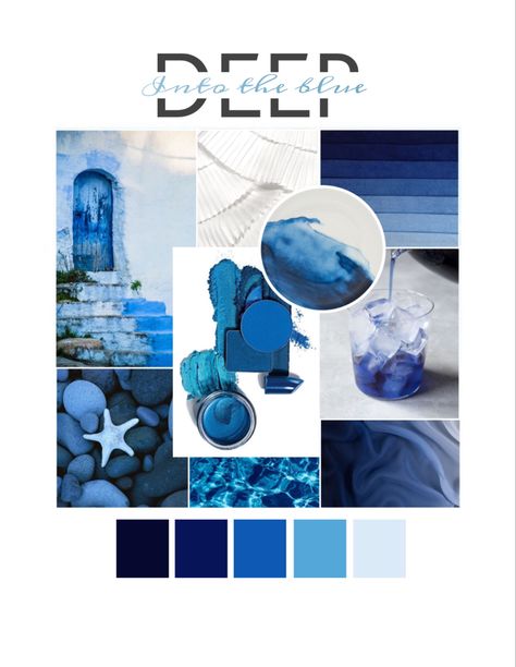 Royal Blue Mood Board, Deep Ocean Color Palette, Textile Design Portfolio, Ocean Color Palette, Beatles Artwork, Mood Palette, Mood Board Fashion Inspiration, Greek Garden, Interior Design Sketchbook