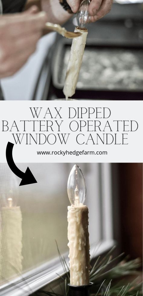 This DIY wax dipped primitive window candle will have your home looking cozy for winter. Using a battery operated candle you can make your own primitive window candle. Primitive Windows, Battery Operated Window Candles, Plastic Candle Holders, Window Candle, Primitive Curtains, Primitive Christmas Tree, Primitive Christmas Decorating, Primitive Painting, Primitive Candles