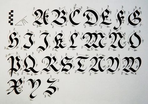 Fraktur Font, Fraktur Calligraphy, Chicano Tattoos Lettering, Graffiti Alphabet Styles, Tattoo Lettering Alphabet, Tattoo Script Fonts, Ancient Alphabets, Calligraphy Fonts Alphabet, Calligraphy Worksheet